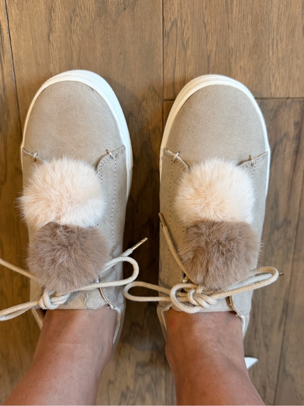 Y2K Beige Pom-Pom Sneakers